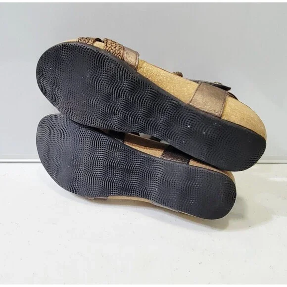 Taos Shoes Size 8-8.5 Trulie Woven Copper Strap Leather Sandals Wedges Comfort - Picture 5 of 6